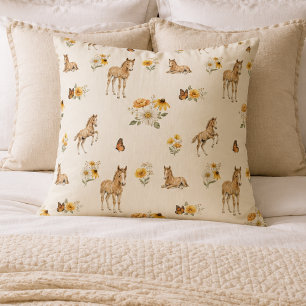 Coussin Fille Orange Fleur Sauvage Cheval Papillon Motif