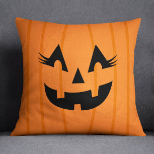 Coussin Fille Orange Jack-o'-lantern Citrouille Face Hallo