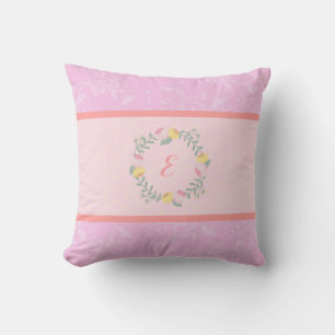 Coussin Fille Pastel rose et lavande Floral Monogramme enf