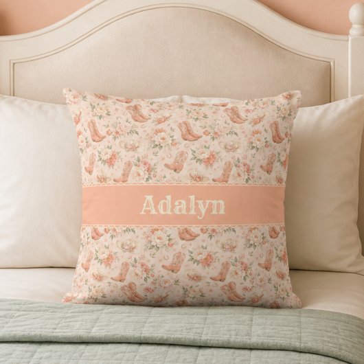 Coussin Fille pêche Coquette occidentale Shabby Chic Monog