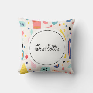 Coussin Fille personnalisée Boho Aquarelle Mignonne Nom