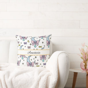Coussin Fille Personnalisée Mignon Arc Nom Lunes Blanc