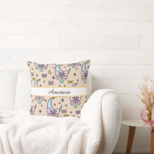 Coussin Fille Personnalisée Mignon Arc Nom Lunes Pêche