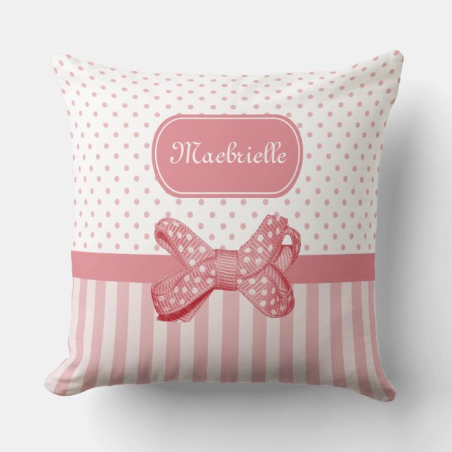 Coussin Fille Polka Dot Bow mignonette rose rayures avec l (Recto)