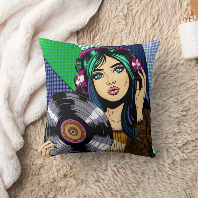 Coussin Fille Pop Art avec disque (Couverture)