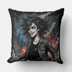 Coussin Fille Punk Chaos Contrôlé Rebelle Urbaine Grunge