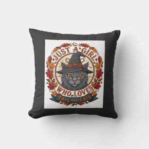Coussin Fille qui aime les chats Halloween Sorcière Automn