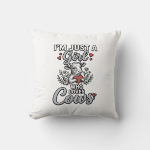 Coussin Fille qui aime les vaches Design de chemise de vac