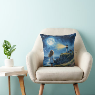 Coussin Fille regardant le phare