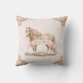 Coussin Fille Rose Florale Cheval Rose Monogramme Nom (Verso)
