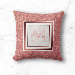 Coussin Fille rose Nom Monogramme Rose Parties scintillant