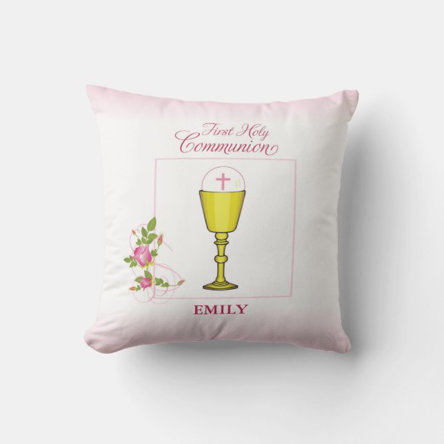Coussin Fille Rose Première Communion Sainte, Chalice, Hôt (Recto)
