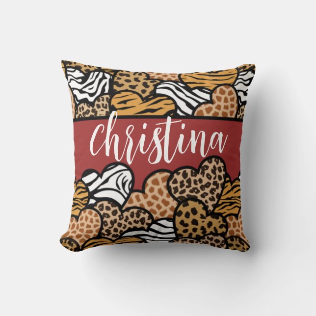 Coussin Fille Rouge Joueuse Coeurs Posters de animaux Nom (Recto)