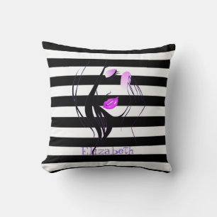 Coussin Fille Silhouette, Noir, Blancs Personnalisé