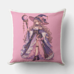 Coussin Fille Sorcière Pixel Fantastique Pastel
