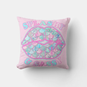 Coussin Fille Splashy & Sassy Rose Turquoise Mermaid Kiss