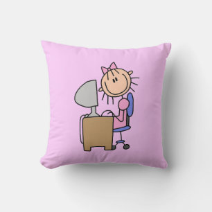 Coussin Fille sur ordinateur