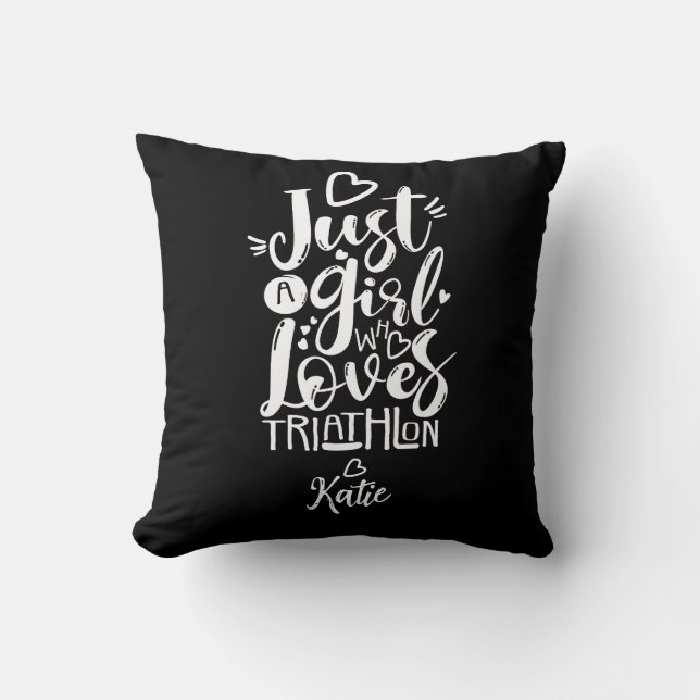 Coussin Fille triathlète moderne et amusante écriture noir (Recto)