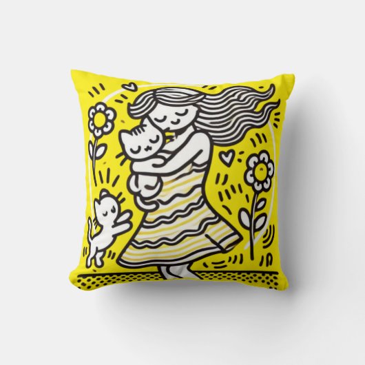 Coussin "Fille Whimsical avec Kitten (Recto)