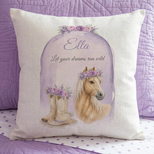 Coussin Filles Cheval Floral Violet