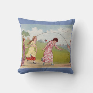 Coussin Filles du 19e siècle jouant à la corde de saut