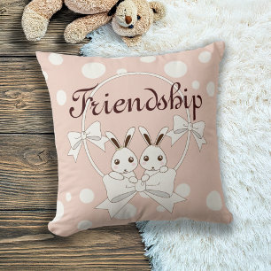 Coussin Filles jumelles lapin ruban rose pastel blanc cass