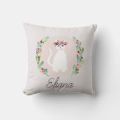 Coussin Filles mignonnes chats blancs avec fleurs et nom (Recto)