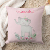 Coussin Filles mignonnes Gris Eléphant rose Fleurs Pois (Couverture)