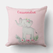 Coussin Filles mignonnes Gris Eléphant rose Fleurs Pois (Recto)
