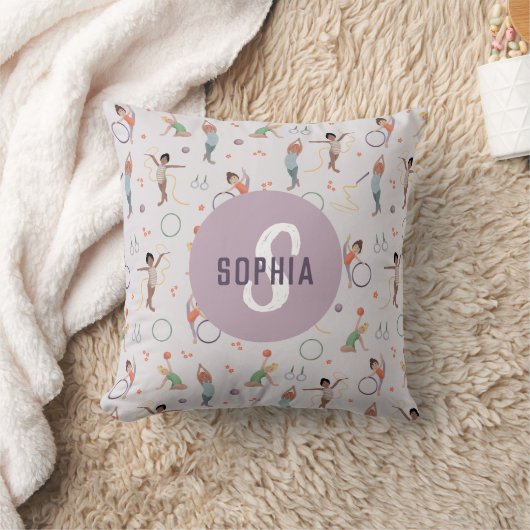 Coussin Filles mignonnes Gymnastique violette Monogramme E (Couverture)