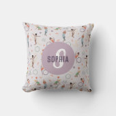 Coussin Filles mignonnes Gymnastique violette Monogramme E (Recto)