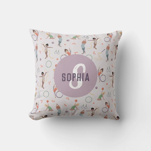Coussin Filles mignonnes Gymnastique violette Monogramme E (Recto)