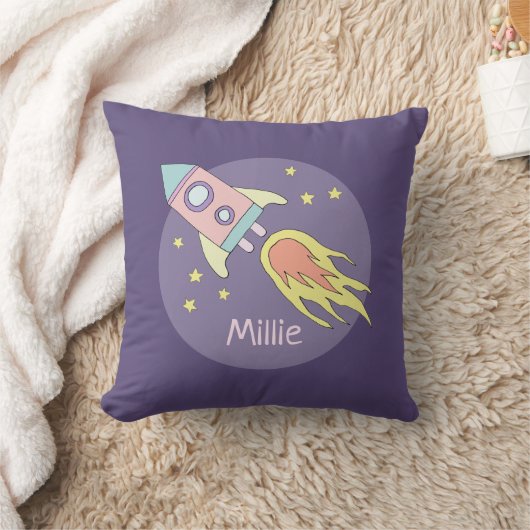 Coussin Fille's Pink Rocket Ship Space and Name Kids (Couverture)