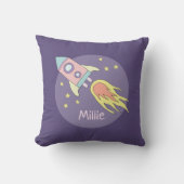 Coussin Fille's Pink Rocket Ship Space and Name Kids (Recto)