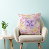 Coussin Filles Rétro Floral Monogramme Script Nom Accent (Chaise)