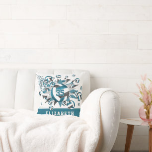 Coussin filles turquoise black volleyballs étoiles nom de 