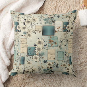 Coussin Film Bleu Rétro Fleur Blanche Éphémère