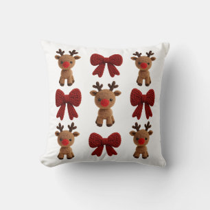 Coussin Fils à tricoter Coquette Renne de Noël et rubans