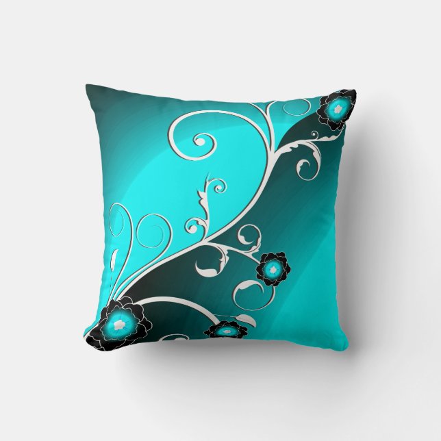Coussin Fine Aqua Silver mignonne Girl Retro Floral (Recto)