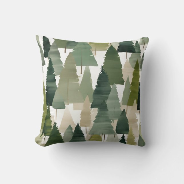 Coussin Fir Trees Green Neutrals Art Moderne (Recto)