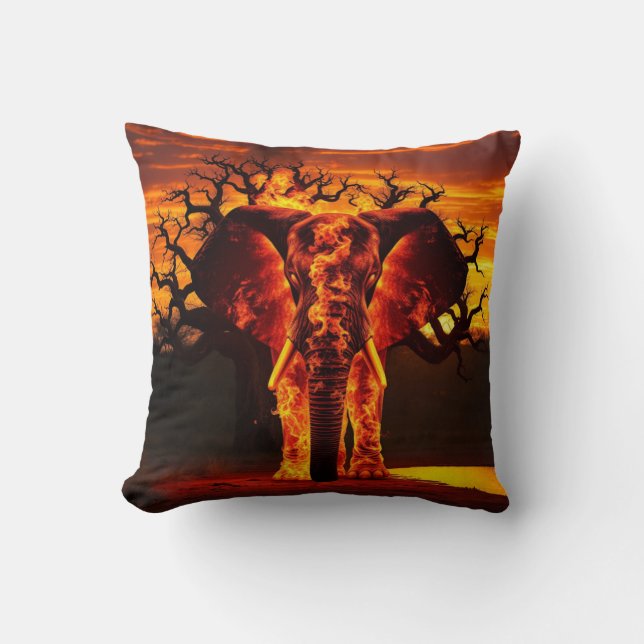 Coussin Fire Elephant et forêt calme inverse (Recto)