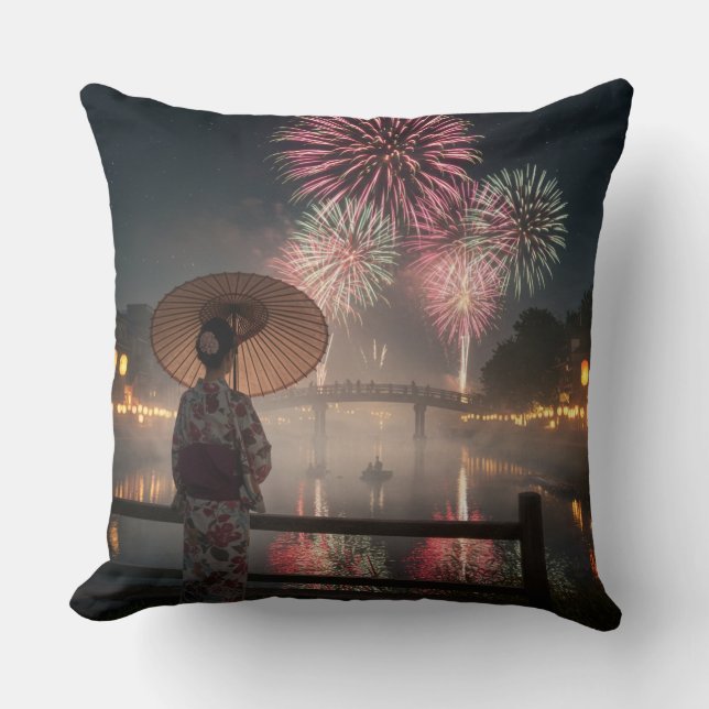 Coussin Fireworks bloom in the night sky (Recto)