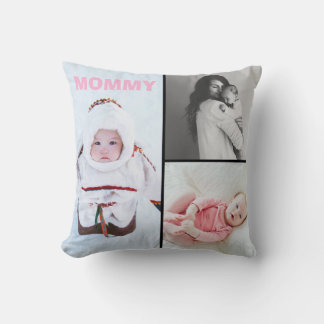 Coussin First Mothers Day 3 photo Collage Throw Pillow