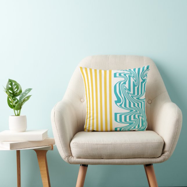 Coussin Fissures et torsades en Turquoise et Jaune (Chaise)