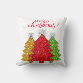Coussin Flacon de neige de l'arbre de Noël rouge étincelan