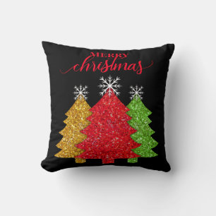 Coussin Flacon de neige de l'arbre de Noël rouge étincelan
