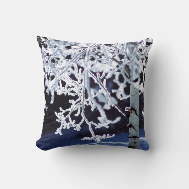 Coussin Flacon de neige des branches gelées des bouleaux (Recto)