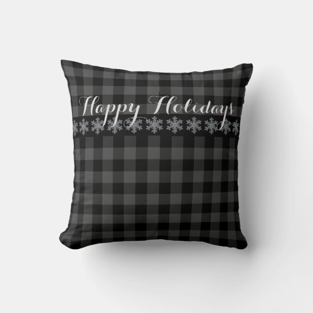 Coussin Flacon de neige rustique gris et noir plaid - Fête (Recto)