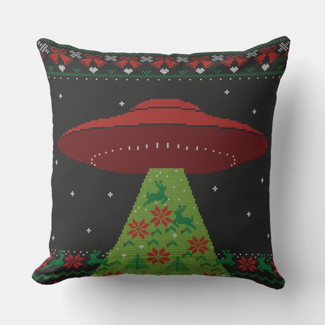 Coussin Flacon rouge et vert UFO Tractor Beat laide Noël (Recto)