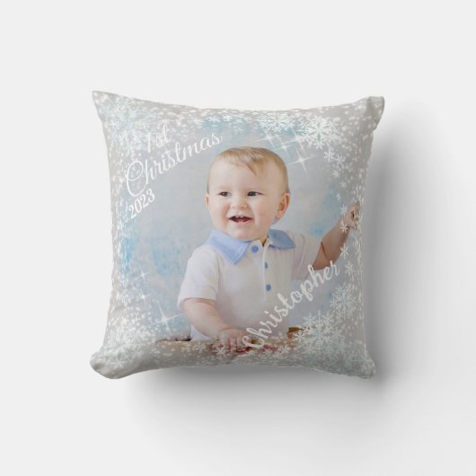 Coussin Flacons de neige brillants gris (Recto)